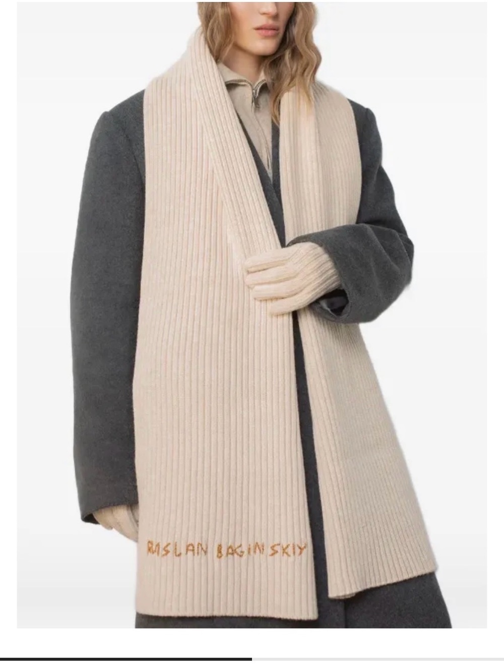 NWT Ruslan Baginskiy logo-emboridered ribbed scarf